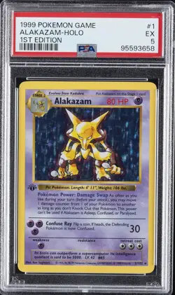 1999 POKEMON GAME 1ST ED #1 ALAKAZAM-HOLO PSA 5 - Image 1
