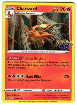 CHARIZARD 10/78 - NM - POKEMON GO RARE HOLO ENGLISH POKEMON CARD - Image 1