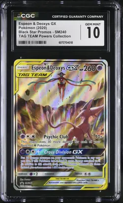 CGC 10 Espeon & Deoxys GX SM240 Tag Team Black Star Promo Pokemon Card - Image 1
