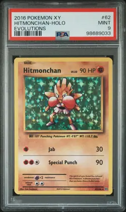 2016 POKEMON XY EVOLUTIONS #62 HITMONCHAN-HOLO PSA 9 - Image 1