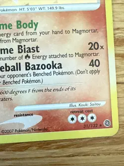 💥 2007 Pokemon Diamond & Pearl Secret Wonders Magmortar Holo # 31/132 - Image 2