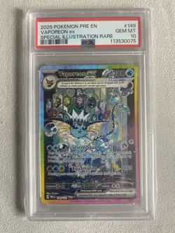 2025 POKEMON PRE EN-PRISMATIC EVOLUTIONS #149 VAPOREON EX PSA 10 - Image 1