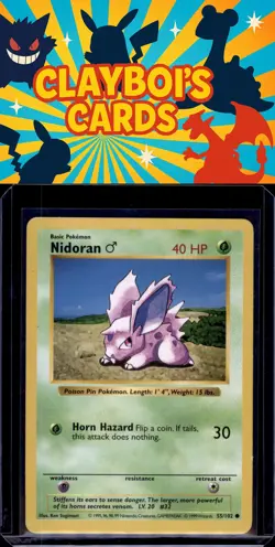 Nidoran M Base Set (Shadowless) Pokemon 055/102 Common Moderately played - Image 1