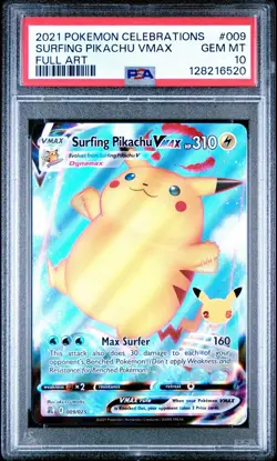 2021 POKEMON CELEBRATIONS SURFING PIKACHU VMAX FULL ART 009/025 PSA 10 GEM MINT - Image 1