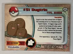 1999 Topps TV Animation Dugtrio #51 Green Logo Non Foil Pokemon Card Nm - Image 2