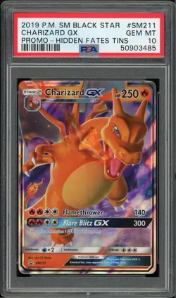 2019 Pokemon SM Black Star Promo Hidden Fates Tins Charizard GX #SM211 PSA 10 - Image 1