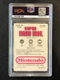 Super Mario Bros. 1989 Topps Nintendo Scratch-Off PSA 9 MINT Card Screen 7 - Image 2