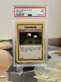Pokemon Card 1st Edition Gambler - Fossil Set No. 60/62 - PSA 9 MINT - Image 1