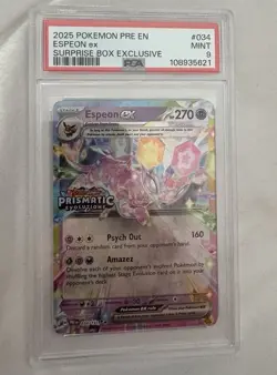 Pokemon Espeon ex Prismatic Evolutions Surprise Bx. Exclusive Promo #034 PSA 9 - Image 2