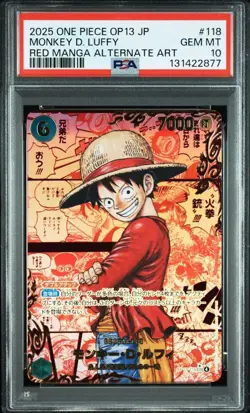 Luffy PSA10 Red Manga Super Parallel OP13 118 One Piece SEC Rare Card - Image 1