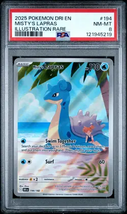 2025 POKEMON DRI EN-DESTINED RIVALS ILLUSTRATION RARE #194 MISTY'S LAPRAS PSA 8 - Image 1