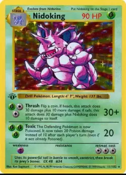 Pokemon TCG Nidoking Base Set Holo Unlimited Rare Card 11/102 Shadowless - Image 1