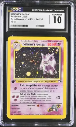 (PSA) CGC 10 Sabrina's Gengar 1st Edition Gym Heroes Holo Pokemon Card #14 - Image 1