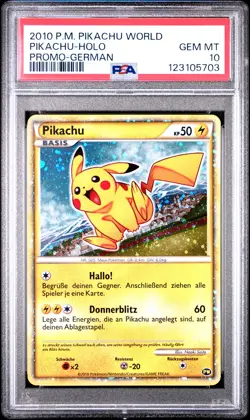 2010 POKEMON PIKACHU WORLD PROMO GERMAN PIKACHU-HOLO PSA 10 - Image 1