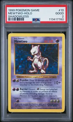 PSA 2 Mewtwo Shadowless 10/102 Holo Base Set 1999 Pokemon TCG WoTC Good - Image 1