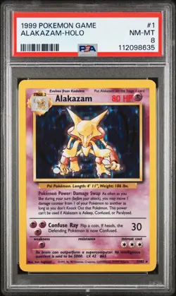 1999 POKEMON BASE SET UNLIMITED #1 ALAKAZAM-HOLO PSA 8 - Image 1