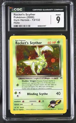 CGC 9 MINT Rocket's Scyther 2000 Gym Heroes 13/132 Holo SWIRL Pokemon Card - Image 1