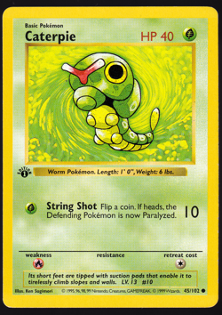 Caterpie 1st Edition Shadowless 45/102 Base Set Pokemon TCG Card 1999 LP - Image 1
