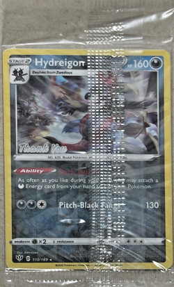 USA EXCLUSIVE Sealed Hydreigon 110/189 Thank You Stamped Holo Pokemon Promo Card - Image 1