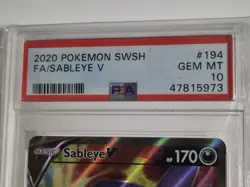 SABLEYE V PSA 10 GEM MINT 194/202 POKEMON CARD SWSH SWORD & SHIELD BASE SET 2020 - Image 3