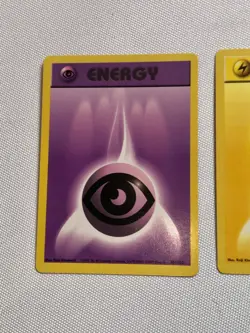 3 Pokemon Game Cards 1999 Base Original Pokemon Purple 101 Yellow 100 Energy - Image 3