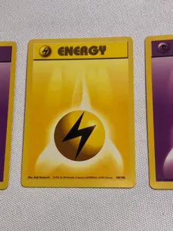 3 Pokemon Game Cards 1999 Base Original Pokemon Purple 101 Yellow 100 Energy - Image 4