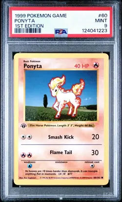 1999 Pokemon - 1st Edition Shadowless Ponyta Base Set 60/102 - PSA 9 MINT! WOTC - Image 1