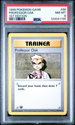 1999 POKEMON BASE SET 1ST EDITION #88 PROFESSOR OAK PSA 8 - Image 1