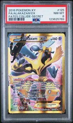2016 POKEMON XY FATES COLLIDE SECRET #125 FULL ART/ALAKAZAM EX PSA 8 - Image 1