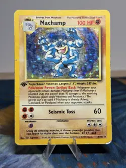 Machamp 8/102 1st Edition Base Set Deck Exclusives Holo Rare Pokemon Card HP/DMG - Image 1