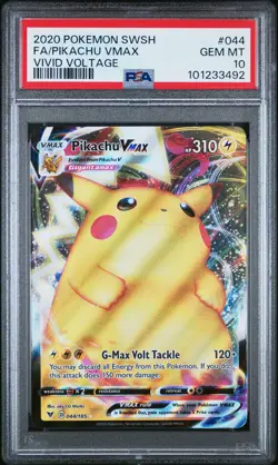 2020 POKEMON SWORD & SHIELD VIVID VOLTAGE #044 FULL ART/PIKACHU VMAX PSA 10 - Image 1