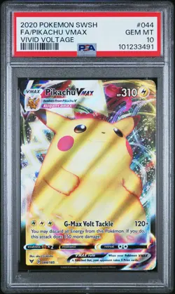 2020 POKEMON SWORD & SHIELD VIVID VOLTAGE #044 FULL ART/PIKACHU VMAX PSA 10 - Image 1