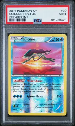 2016 POKEMON XY BREAKPOINT #30 SUICUNE-REVERSE FOIL PSA 9 - Image 1