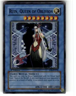 Yugioh Ruin, Queen Of Oblivion SOI-EN034 Super Rare NM 1st Edition - Image 1