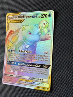 Blastoise & Piplup GX Secret Rainbow Rare 253/236 Cosmic Eclipse Pokemon Card NM - Image 3