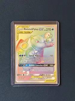 Blastoise & Piplup GX Secret Rainbow Rare 253/236 Cosmic Eclipse Pokemon Card NM - Image 5