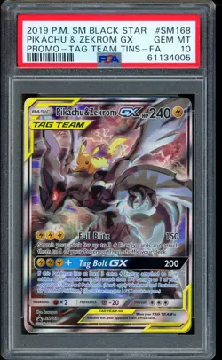 2019 Pokemon Pikachu & Zekrom GX Tag Team Tins Full Art Black Star #SM168 PSA 10 - Image 1