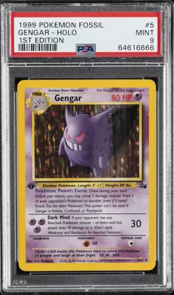 1999 POKEMON FOSSIL 1ST ED #5 GENGAR-HOLO PSA 9 - Image 1