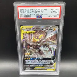 Pokemon Pikachu & Zekrom GX Tag Team Tins Full Art Promo SM168 PSA 10 Gem Mint - Image 1