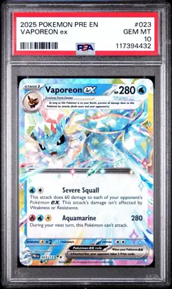 2025 POKEMON PRE EN-PRISMATIC EVOLUTIONS #023 VAPOREON EX PSA 10 - Image 1
