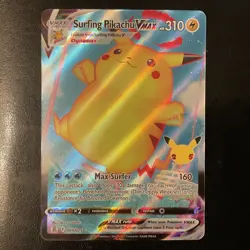Pokemon TCG Surfing Pikachu VMAX Holo Rare NM 009/025 Celebrations Card - Image 1