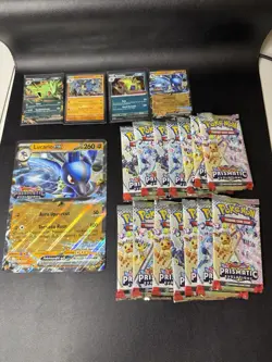Prismatic Evolutions Lucario Ex & Tyranitar Ex promo cards and 14 booster packs - Image 1