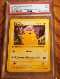 Pokemon 1999 1st Edition Shadowless Base Yellow Cheeks Pikachu card, PSA 7 - Image 1
