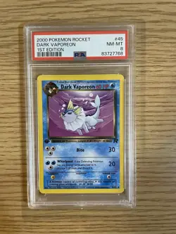 Pokemon Dark Vaporeon TCG 1st Edition Uncommon Card 45/82 PSA 8 - Image 1