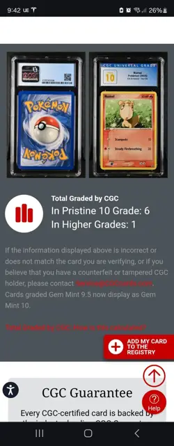 (POP 6) CGC 10 PRISTINE 2005 Pokemon EX Emerald Numel 58/106 Pokemon Card - Image 4