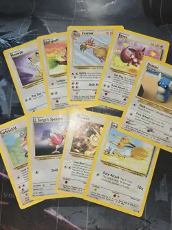 Vintage Colorless Pokemon 9 Card Lot Jungle, Rocket, Gym, Eevee, Meowth HP/DAM - Image 1