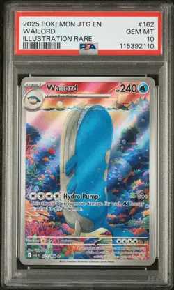 2025 POKEMON JTG EN-JOURNEY TOGETHER ILLUSTRATION RARE #162 WAILORD PSA 10 - Image 1