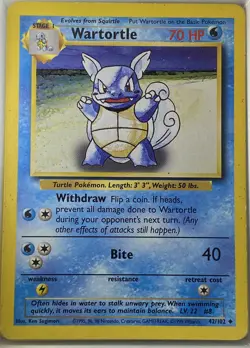 Wartortle, Pokemon Base Set Unlimited Uncommon, 042/102 MP - Image 1