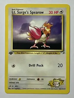 Lt. Surge's Spearow 52/132 (LP) 1st Edition Common Gym Heroes 2002 WOTC Pokemon - Image 1