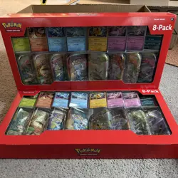 2 Pokemon Prismatic Evolutions 8 Mini Tins Promos Costco Bundle (1 Box With Rip) - Image 1